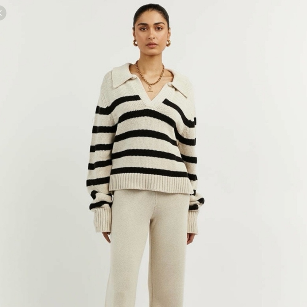 DISSH Striped V-Neck Sweater in Black and Cream